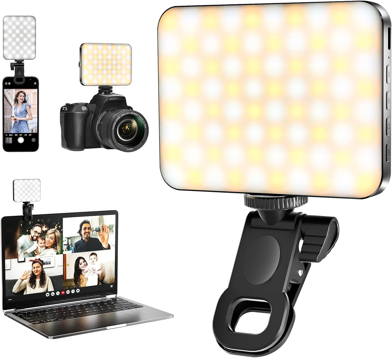 Selfie Light for Phone, 80 LED Phone Light Clip, 3000mAh Rechargeable, 3 Modes Dimmable 3000K-6500K, 10-Level Brightness Ring Light for Phone, Video Fill Light for Camera, Phone, iPad, Laptop - Black-0