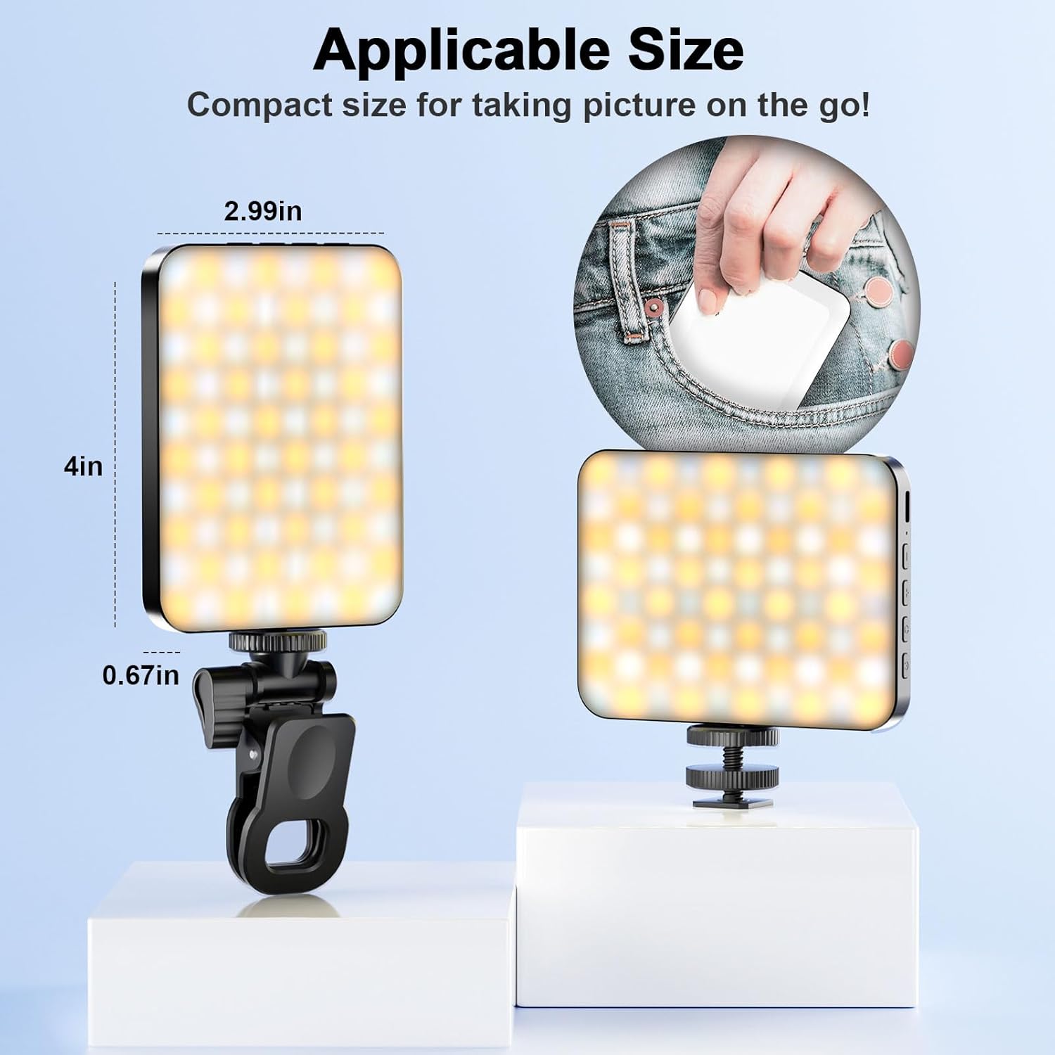 Selfie Light for Phone, 80 LED Phone Light Clip, 3000mAh Rechargeable, 3 Modes Dimmable 3000K-6500K, 10-Level Brightness Ring Light for Phone, Video Fill Light for Camera, Phone, iPad, Laptop - Black-1