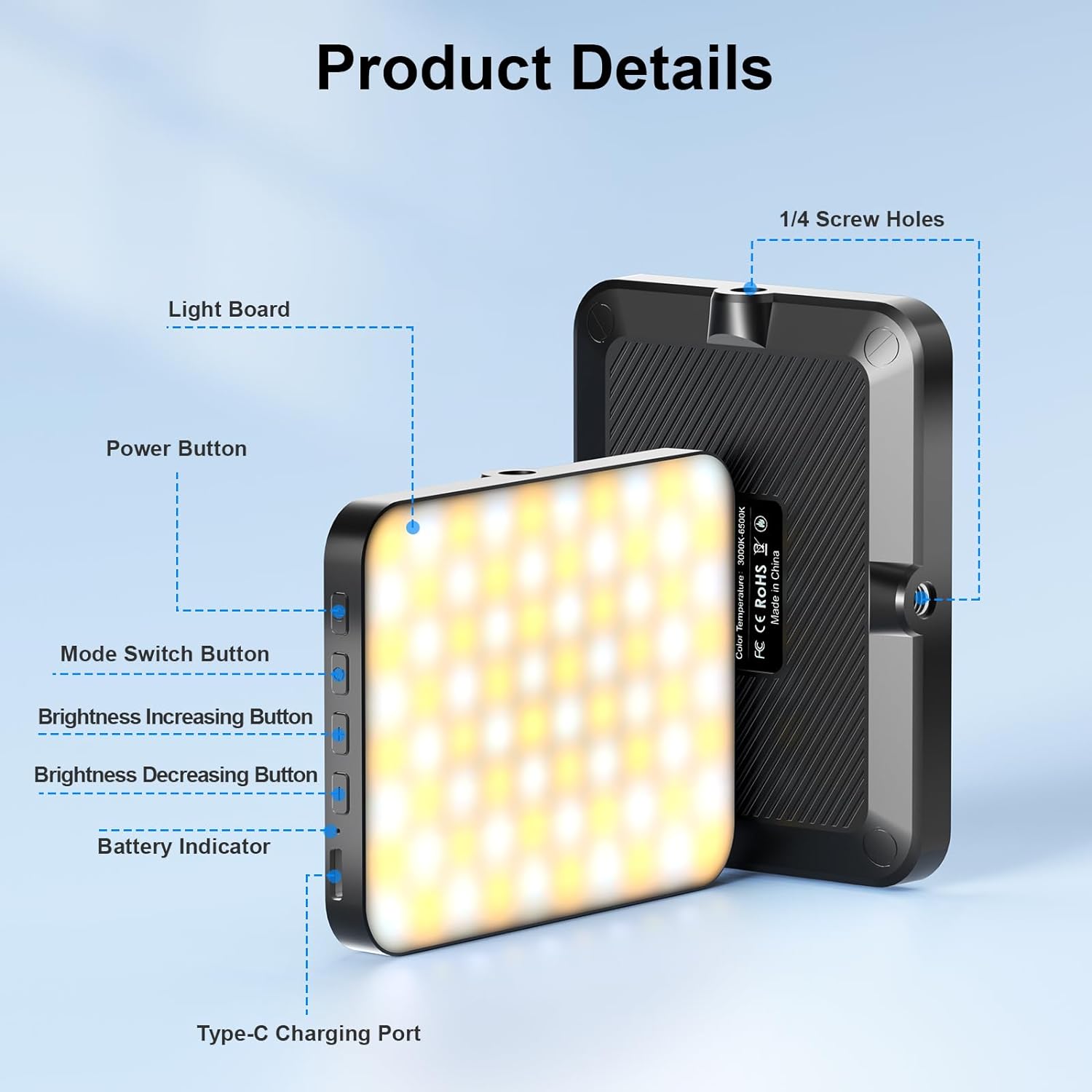 Selfie Light for Phone, 80 LED Phone Light Clip, 3000mAh Rechargeable, 3 Modes Dimmable 3000K-6500K, 10-Level Brightness Ring Light for Phone, Video Fill Light for Camera, Phone, iPad, Laptop - Black-4