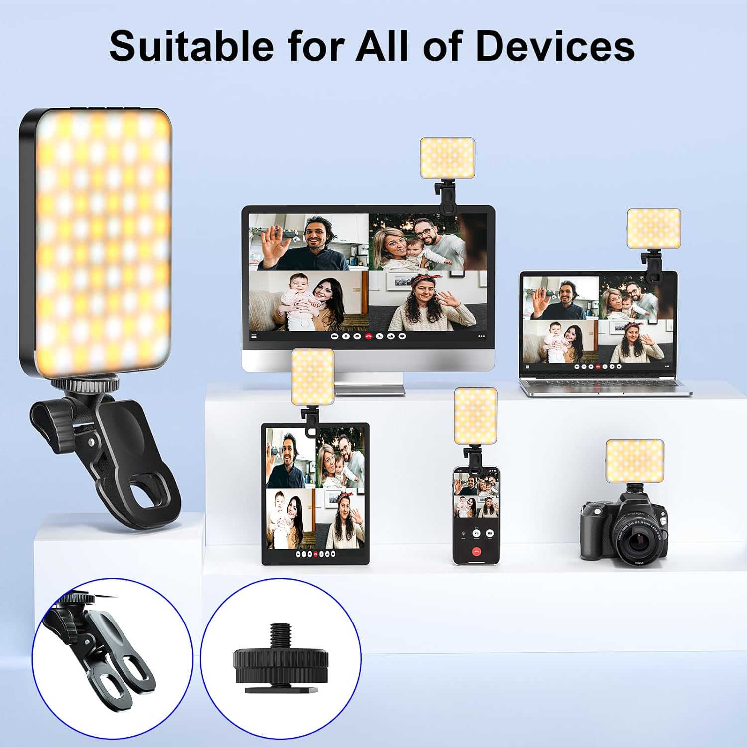 Selfie Light for Phone, 80 LED Phone Light Clip, 3000mAh Rechargeable, 3 Modes Dimmable 3000K-6500K, 10-Level Brightness Ring Light for Phone, Video Fill Light for Camera, Phone, iPad, Laptop - Black-5