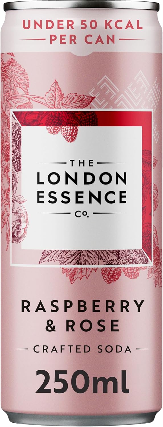 London Essence, Raspberry & Rose Crafted Soda, Premium Soft Drink, 250ml, Pack of 12 cans, No Artificial Colours Preservatives or flavours, Low Calorie-5