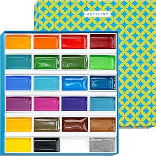 ARTISTRO Professional Watercolor Paint Set 24 Colors 4ml full pan, Travel Watercolor Set with Watercolor Paints, Mini Water Colors Paint Adult Set for Artists