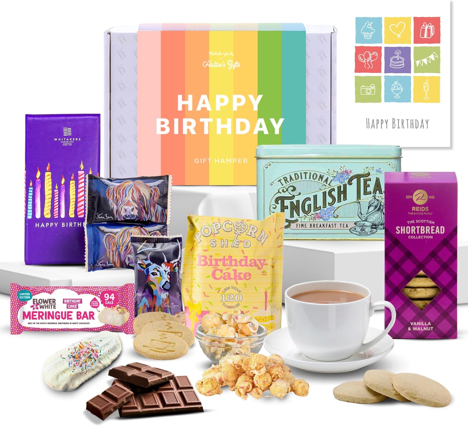 Hattie's Gifts Birthday Hamper - 9 In 1 Birthday Gifts for Women and Men, Victorian Afternoon Tea Hamper, Gourmet Food Gifts, Birthday Chocolate Gifts, and More-0