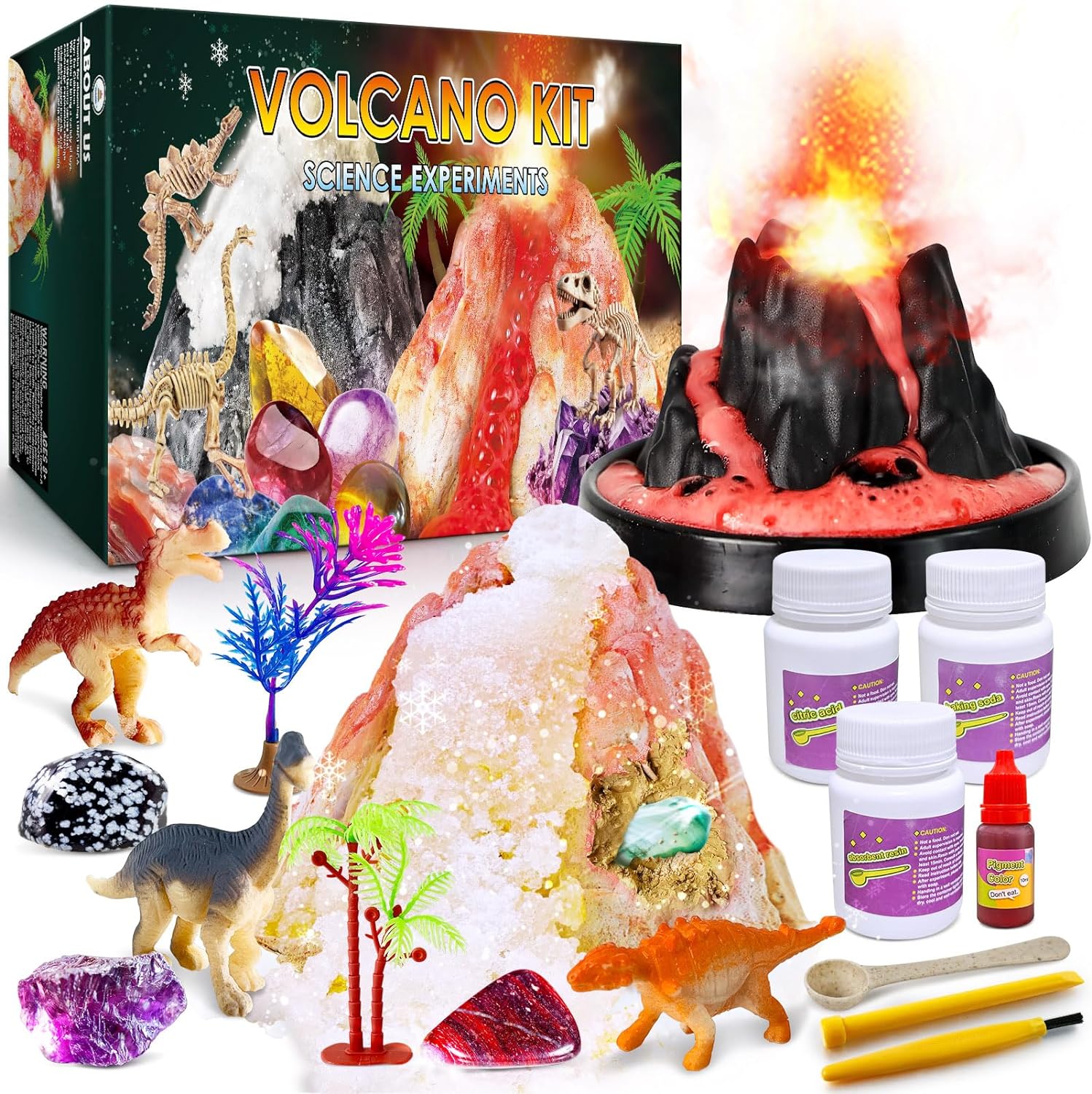 UNGLINGA Erupting Volcano Science Kit for Kids, Gemstone Digging Volcano, Snow Eruption Volcano, Chemistry Experiment Lab Scientific Toys Gift for Boys & Girls-0