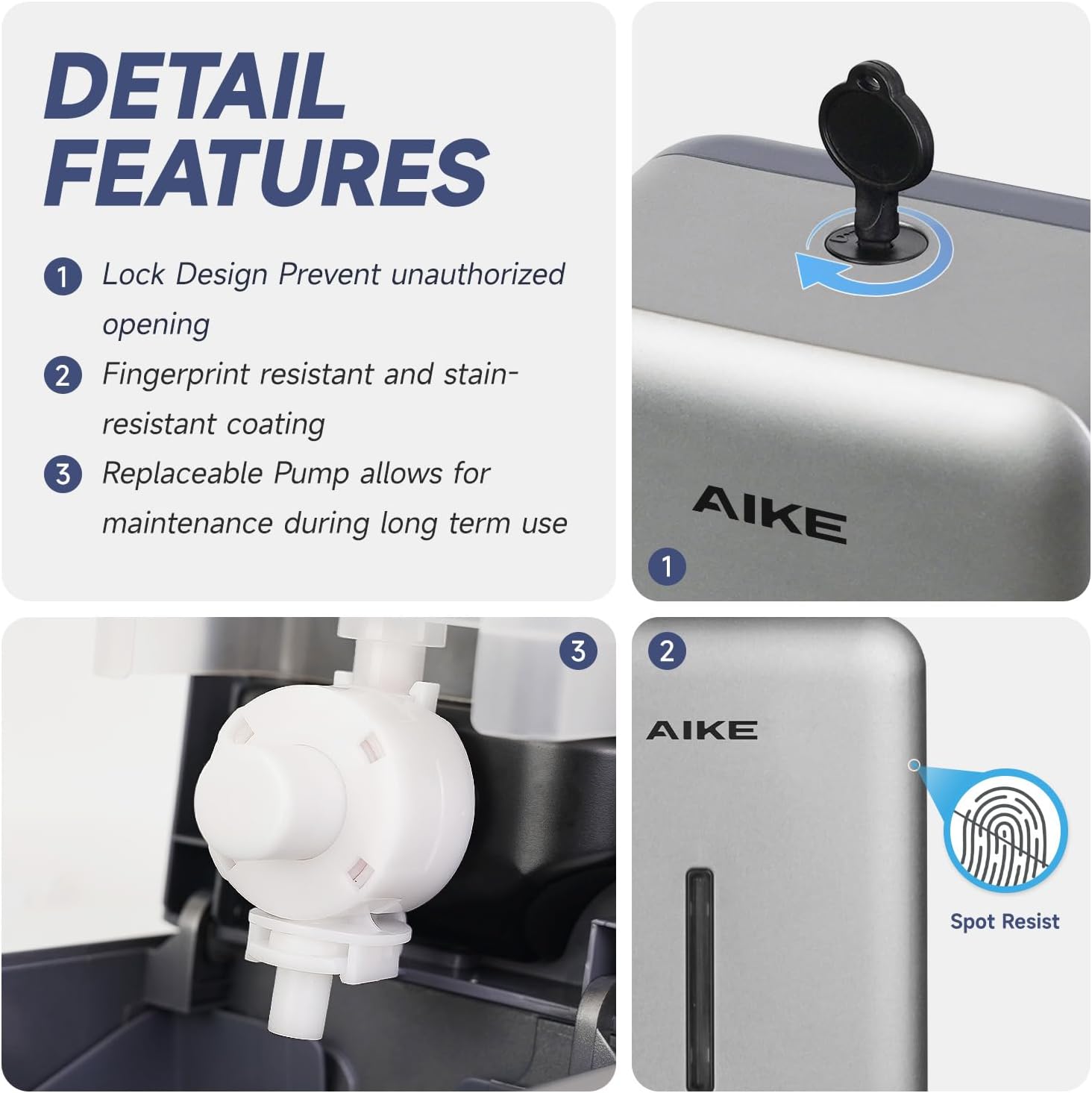 AIKE AK1006 800ML Wall Mounted Soap Dispenser, Plastic Manual Hand Soap Dispenser, Liquid Soap Dispenser for Public Usage-5