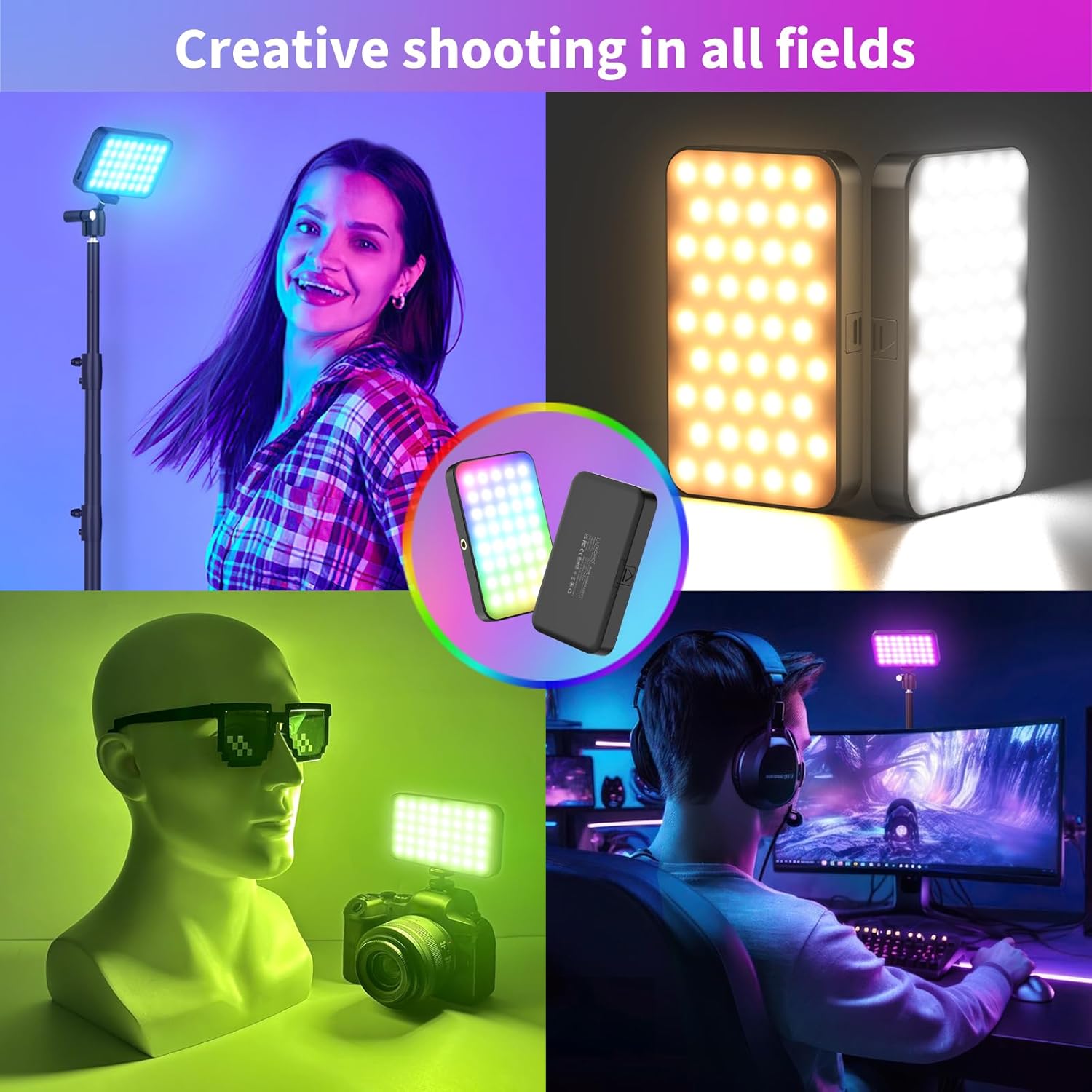 RGB LED Video Light V10, Portable LED Camera Light Panel 8 Colors 4 Scenes, CRI 95+ 3000K/6000K, 3000 mAh Rechargeable Battery LED DSLR Lighting for Vlog, Photography, Video Conference-6