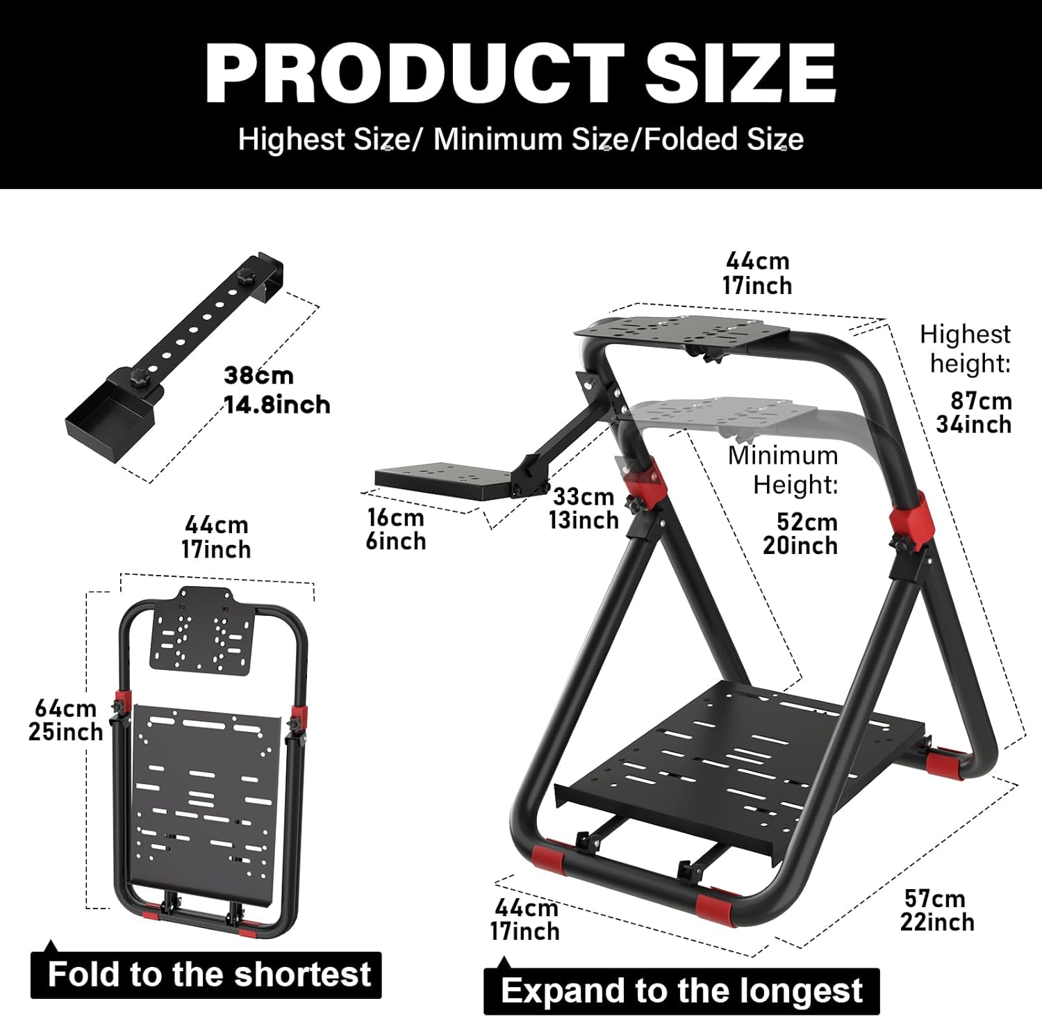 DIWANGUS UK Steering Wheel Stand for Logitech G29/G920/G923, Foldable Racing Wheel Stand with Seat Fixing Rod, Adjustable Height/Angle, Fit for Thrustmaster T300/T248(STAND ONLY)-4