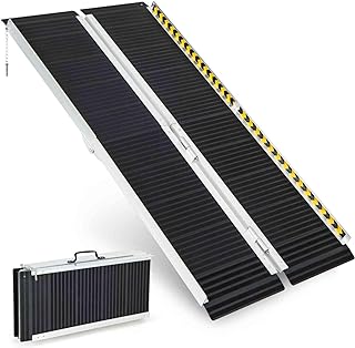 TANGZON 3FT/ 4FT/ 5FT/ 6FT Long Wheelchair Ramp, Portable Aluminium Threshold Ramp with Transition Plate, Telescopic Mobility Scooter Ramps for Home Front Door Stair Steps (5FT)