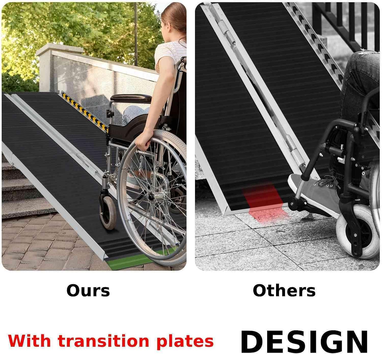 TANGZON 3FT/ 4FT/ 5FT/ 6FT Long Wheelchair Ramp, Portable Aluminium Threshold Ramp with Transition Plate, Telescopic Mobility Scooter Ramps for Home Front Door Stair Steps (5FT)-2