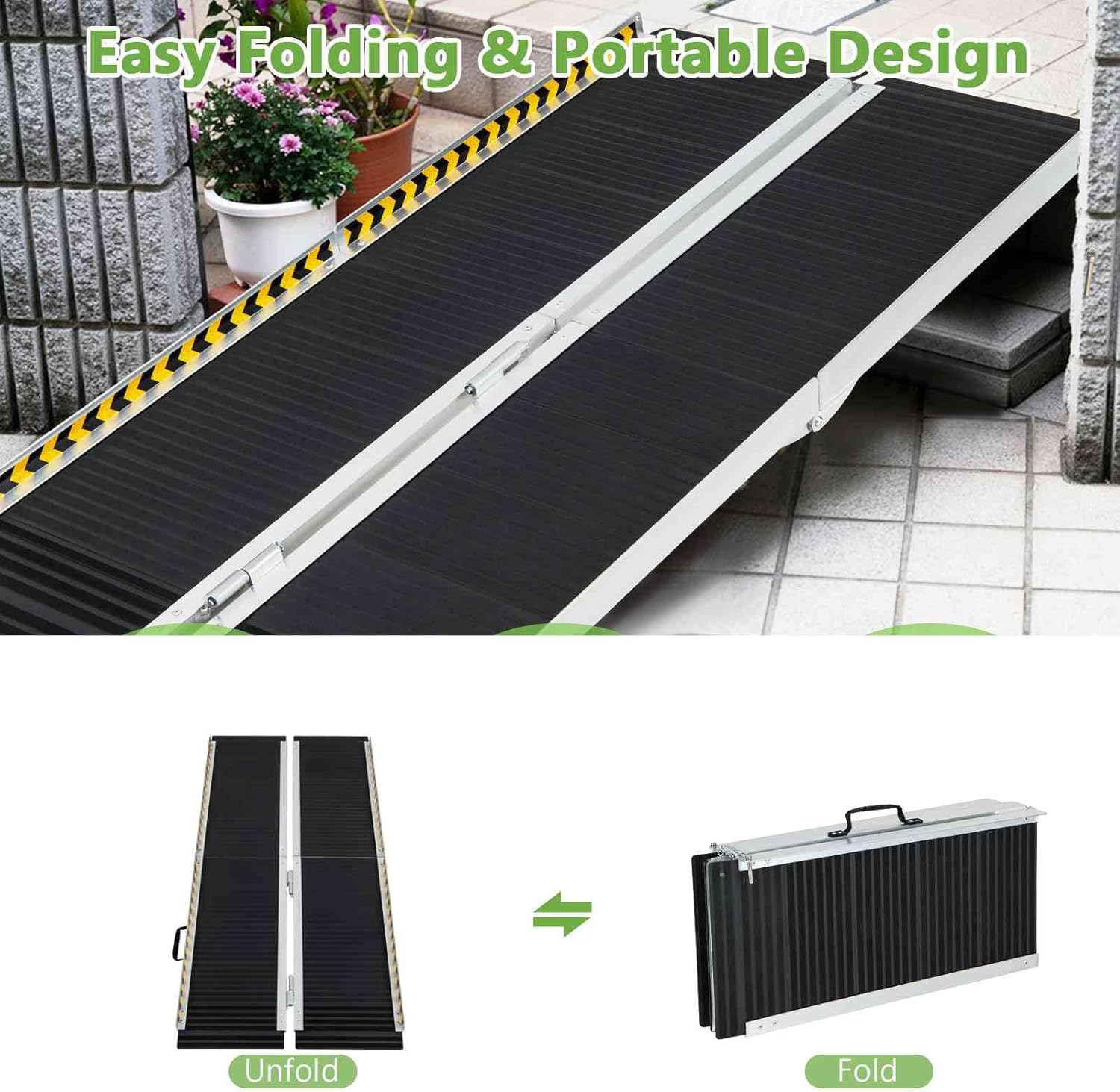 TANGZON 3FT/ 4FT/ 5FT/ 6FT Long Wheelchair Ramp, Portable Aluminium Threshold Ramp with Transition Plate, Telescopic Mobility Scooter Ramps for Home Front Door Stair Steps (5FT)-3