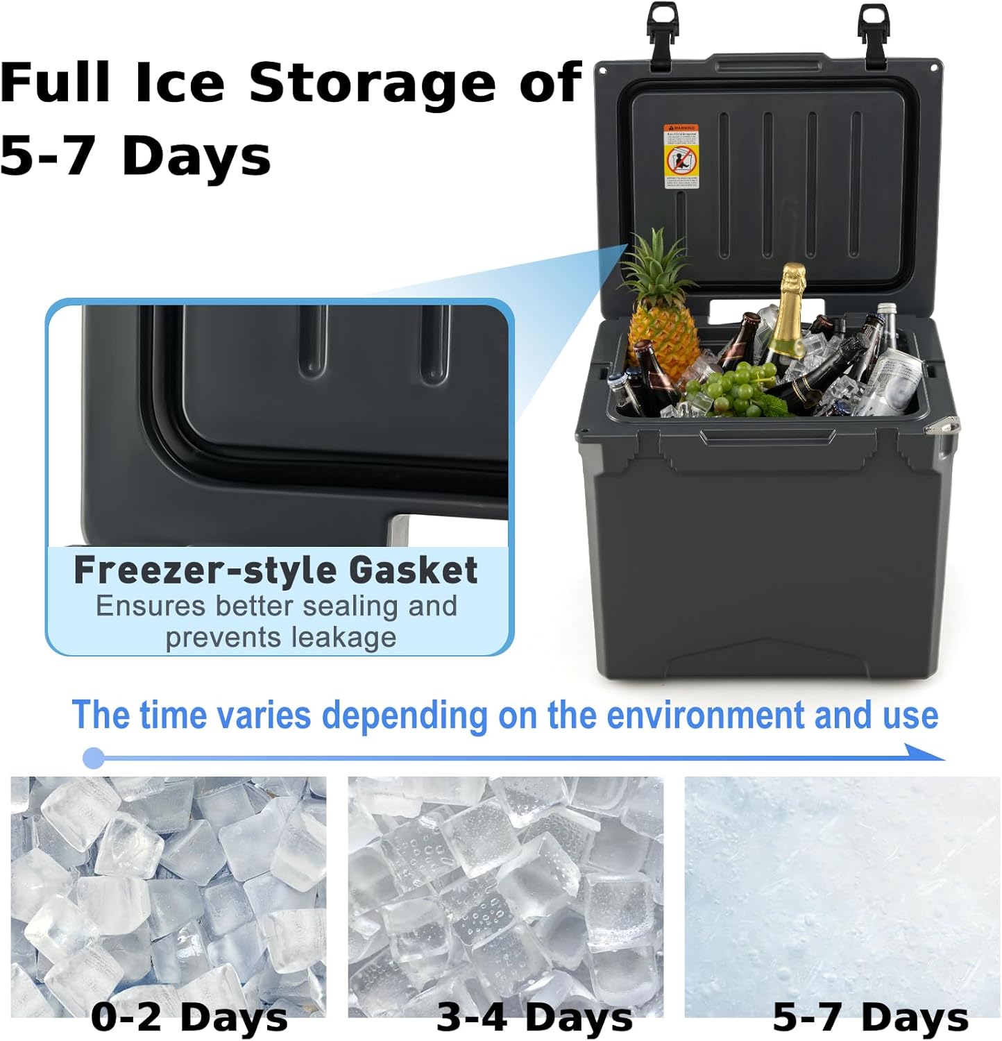 TANGZON 40L Wheeled Hard Cooler, Portable Insulated Ice Chest with Built-in Cup holders, Bottle Opener, Ruler & Drainage System, Rotomolded Cooler Box for Camping Hiking Traveling Picnic-3