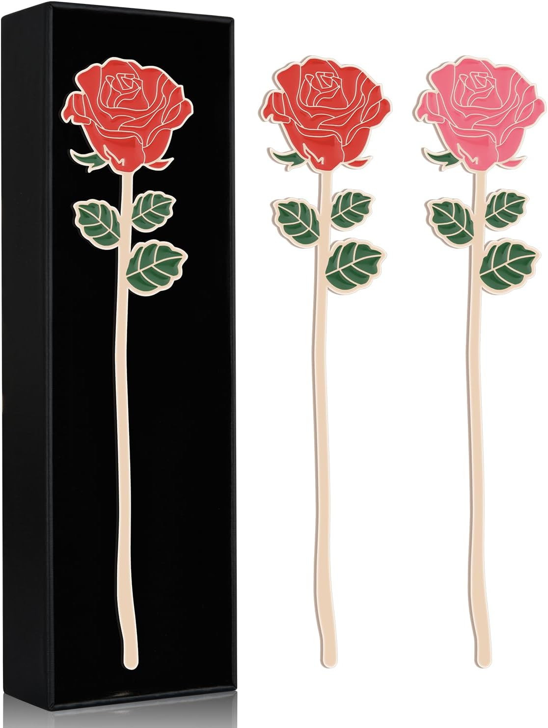 SELBATON Metal Red Rose Pink Rose Bookmark Gift, Bookmarks for Women Mother's Day, Girlfriend and Friend Graduation, Teacher's Day, Thanksgiving,Cute Bookmarks Gift, Bookmarks for Book Lovers-0