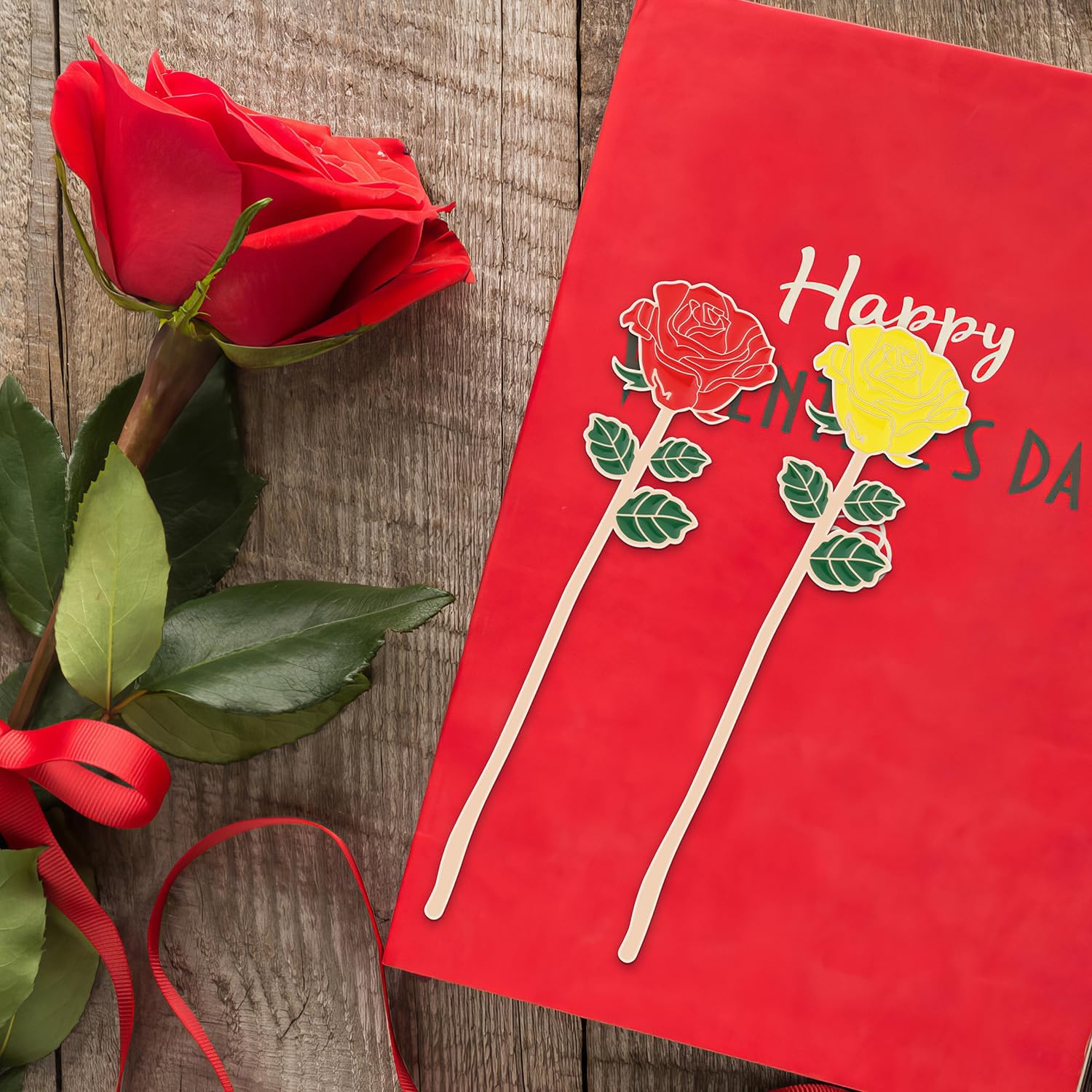 SELBATON Metal Red Rose 4 Colors Rose Bookmark Gift, Bookmarks for Women Mother's Day, Girlfriend and Friend Graduation, Teacher's Day, Thanksgiving,Cute Bookmarks Gift, Bookmarks for Book Lovers-2