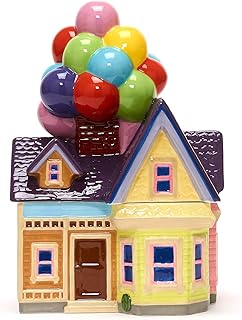 Disney Store Official Up, Pixar, Cookie Jar with Lid, 1300ml, Carl Fredrickson's House with Balloons, Stoneware Kitchen Container Figural Food Storage Pot