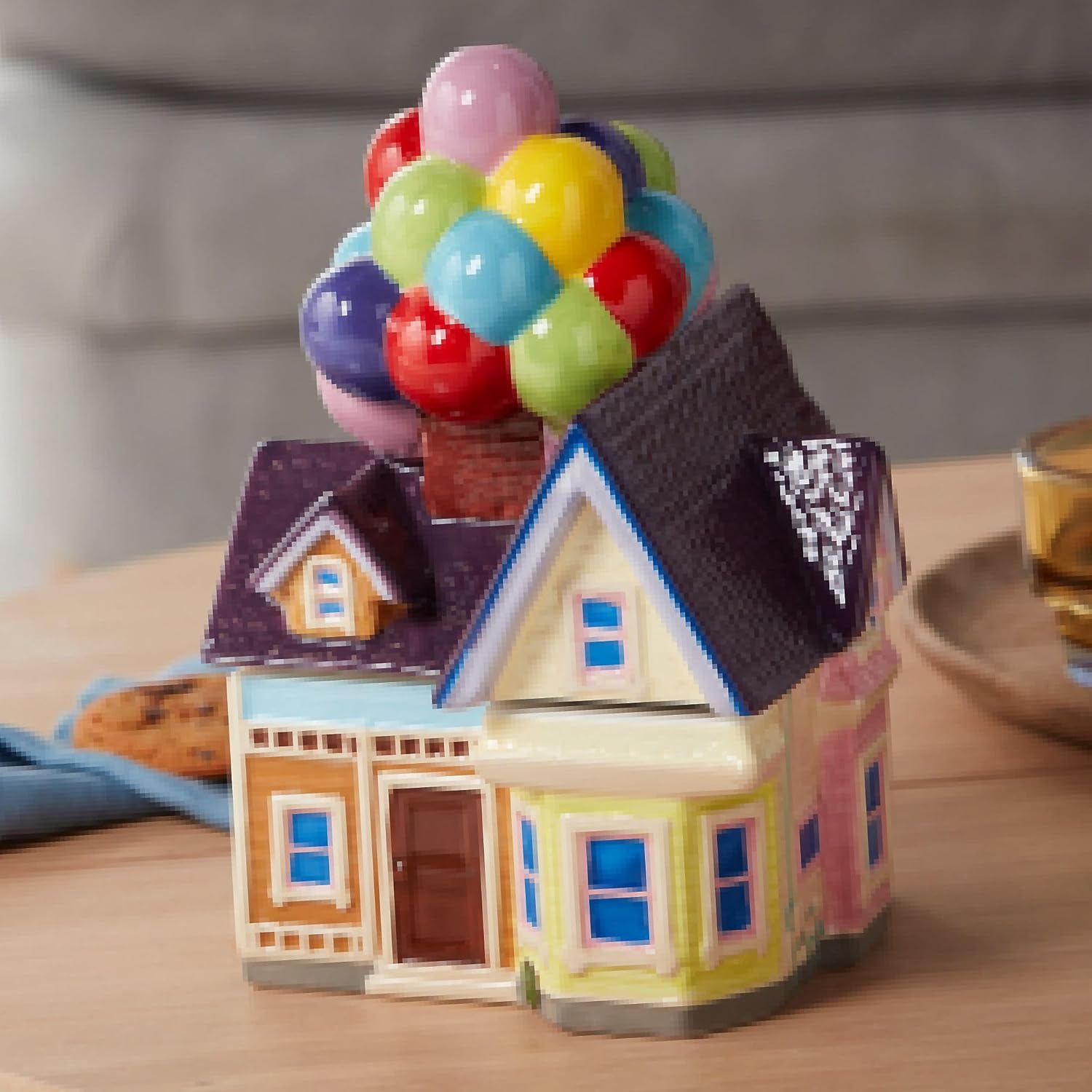 Disney Store Official Up, Pixar, Cookie Jar with Lid, 1300ml, Carl Fredrickson's House with Balloons, Stoneware Kitchen Container Figural Food Storage Pot-1