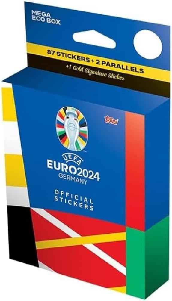 Topps Official Euro 2024 Sticker Collection - Mega Eco Box - contains 87 EURO 2024 stickers, 2 parallel stickers plus 1 Gold Signature Series sticker.-0