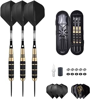 Jsdoin Professional Steel Tip Darts Set, 3 Pack 24g Brass Dart Set With Darts Stems Flights + 50pcs Rubber O-Rings + 20pcs Spring Rings + 2 Style Flights + 1pcs Dart Sharpener + Dart Tool