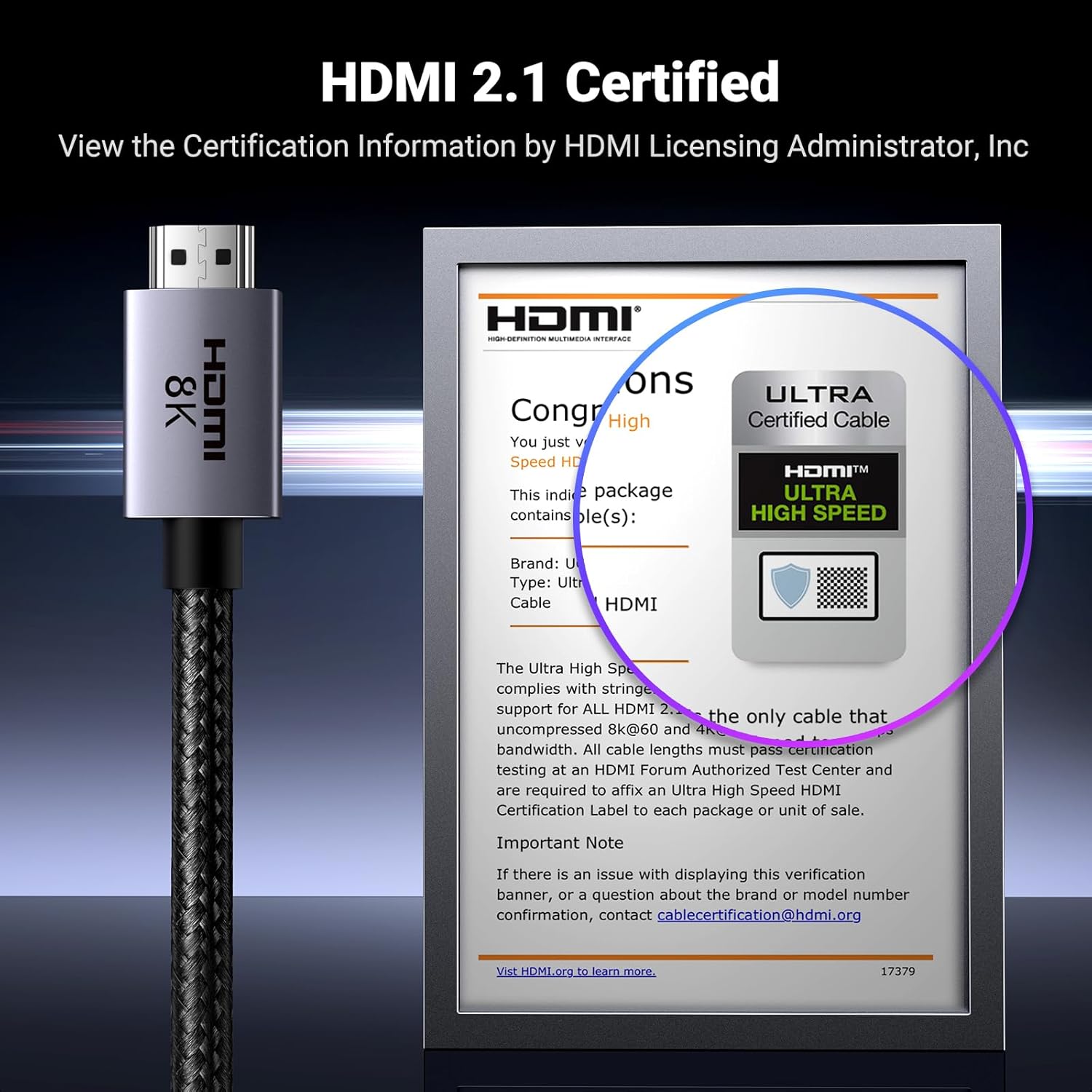 UGREEN HDMI 2.1 Cable Certified 10K 8K 4K 1440P@240/165/120Hz eARC HDR Dolby Vision Atmos HDCP 2.3 48Gbps Ultra High Speed Short Compatible with PS5 Xbox Series X/S Laptop TV Soundbar Monitor PC(0.5M)-1