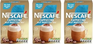 Coffee Multipack With 3x Nescafe Cappuccino Unsweetened Taste Decaf Gold Mix Coffee Boxes - 24 Nescafe Cappuccino Coffee Sachets - 8 per pack - with Unique Gift Harbour Coffee Guide