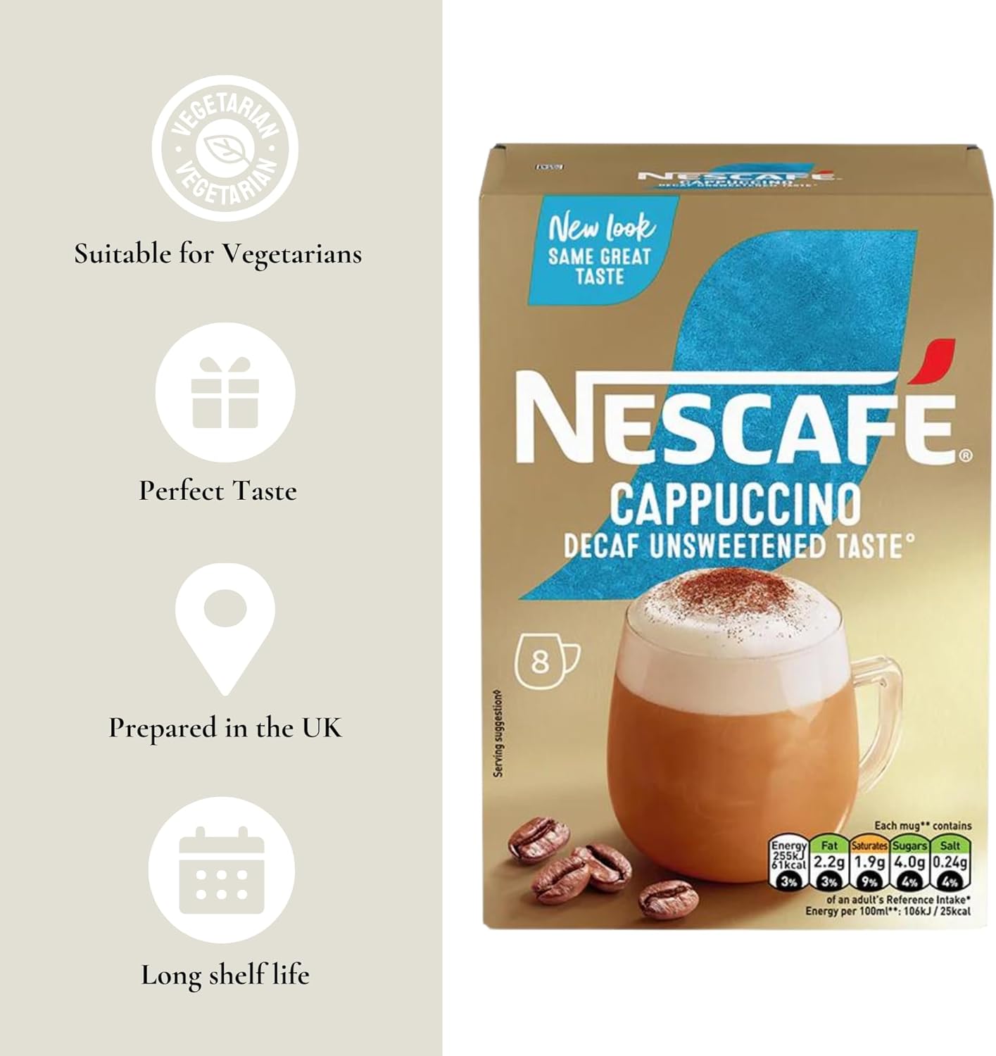 Coffee Multipack With 3x Nescafe Cappuccino Unsweetened Taste Decaf Gold Mix Coffee Boxes - 24 Nescafe Cappuccino Coffee Sachets - 8 per pack - with Unique Gift Harbour Coffee Guide-4