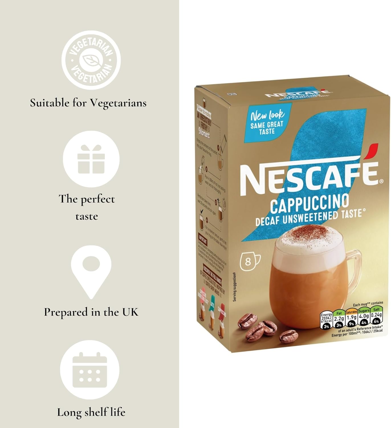 Coffee Multipack With 3x Nescafe Cappuccino Unsweetened Taste Decaf Gold Mix Coffee Boxes - 24 Nescafe Cappuccino Coffee Sachets - 8 per pack - with Unique Gift Harbour Coffee Guide-5