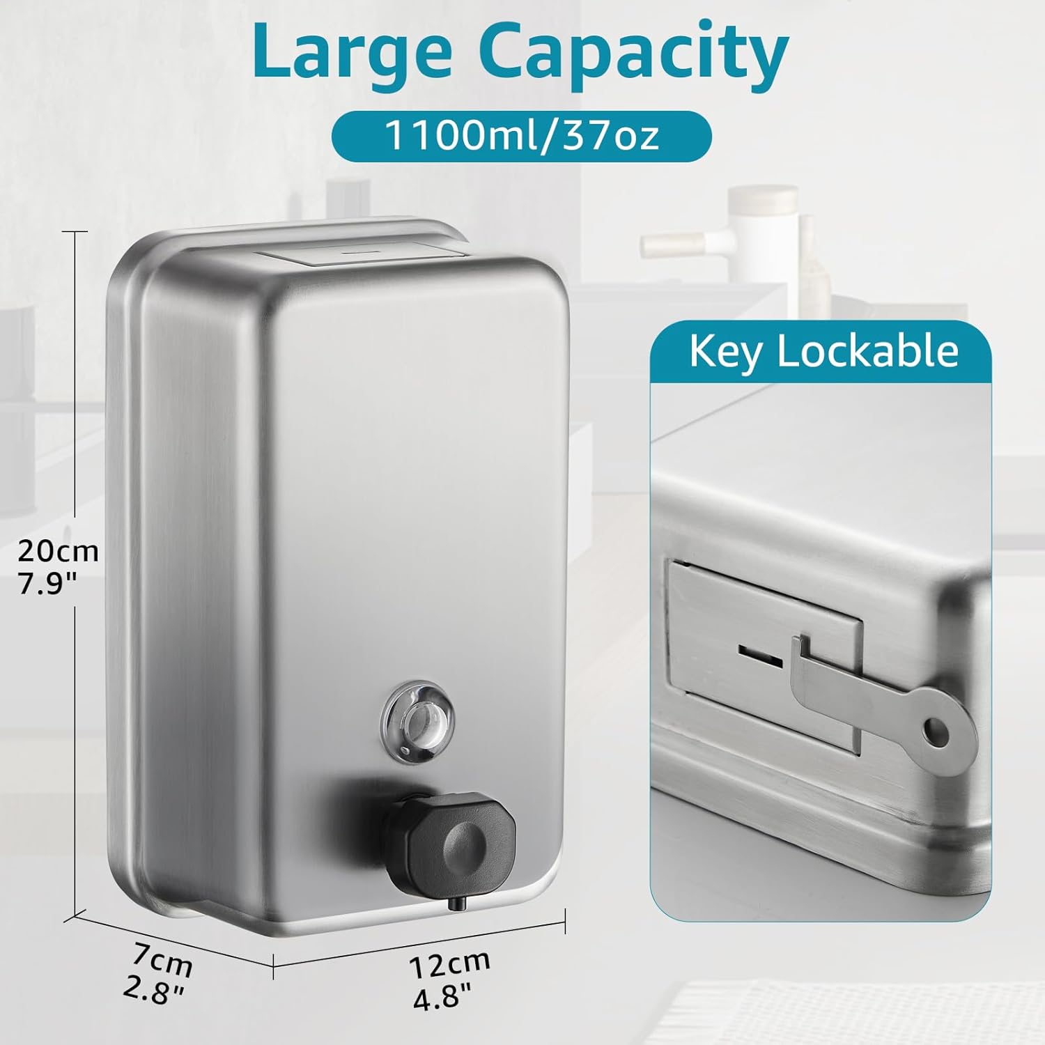 Commercial Wall Mounted Soap Dispenser - Stainless Steel Bathroom Wall Soap Dispenser - Anti-Leak Pump and Corrosion Resistant Hand Soap Dispenser,1100ML-2