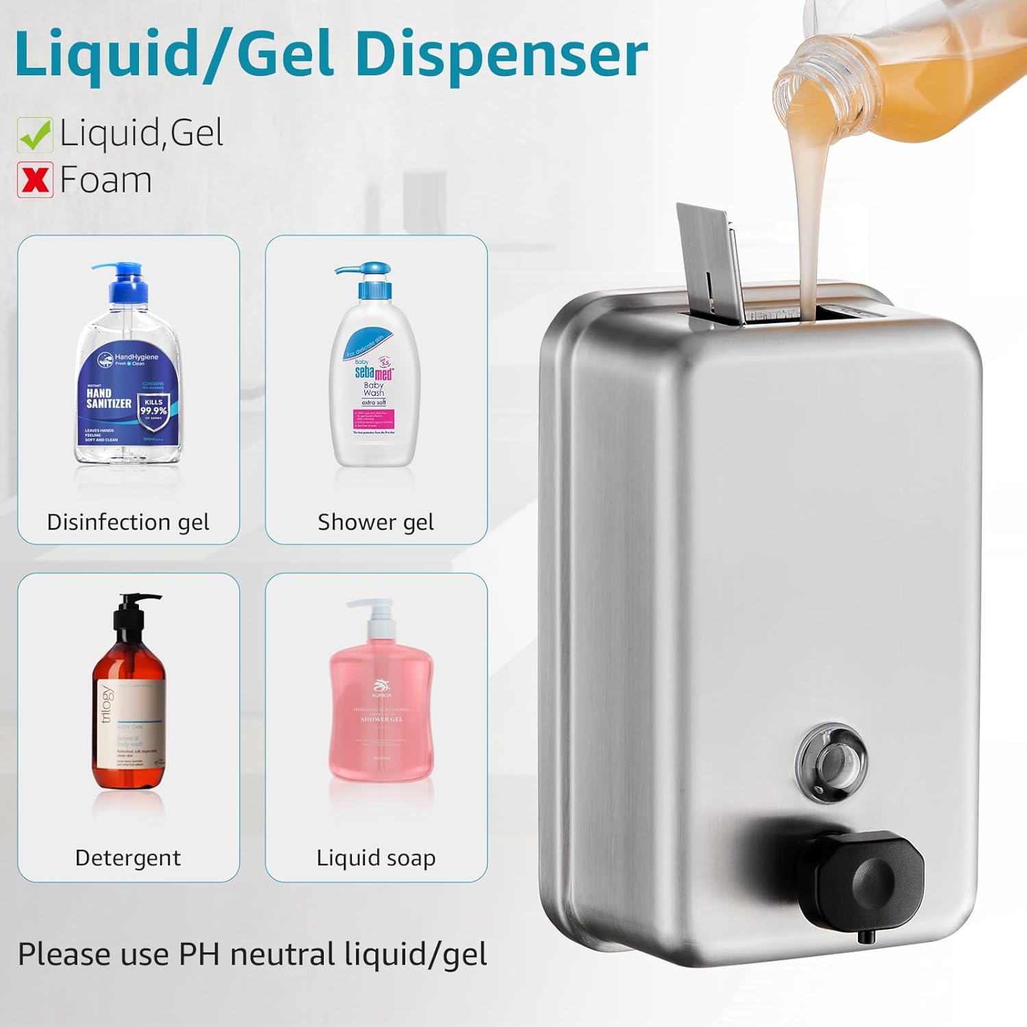 Commercial Wall Mounted Soap Dispenser - Stainless Steel Bathroom Wall Soap Dispenser - Anti-Leak Pump and Corrosion Resistant Hand Soap Dispenser,1100ML-4