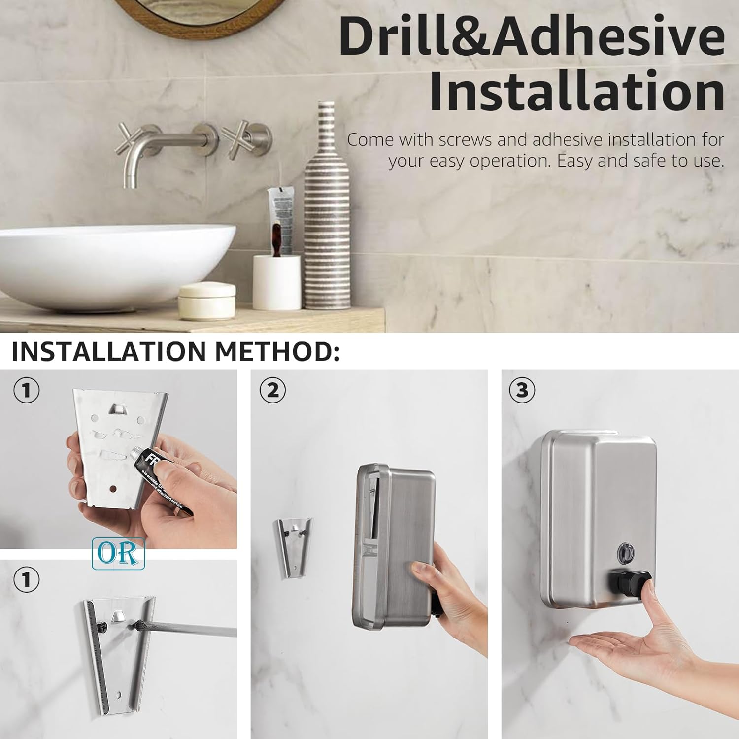 Commercial Wall Mounted Soap Dispenser - Stainless Steel Bathroom Wall Soap Dispenser - Anti-Leak Pump and Corrosion Resistant Hand Soap Dispenser,1100ML-5