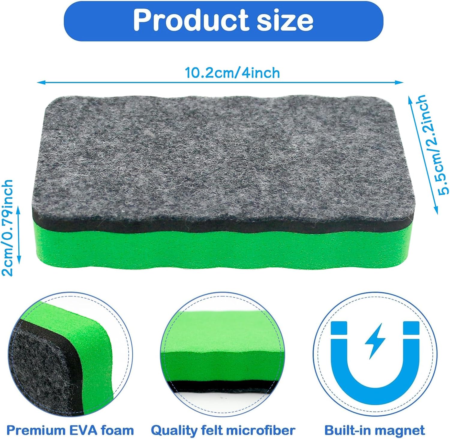 Whiteboard Eraser,4 Colors Dry Eraser with Thick Felt Pad, Magnetic Whiteboard Eraser, Magnetic Eraser, for School Home Offices, White Board Erasers Magnetic 4 Colorsc-3