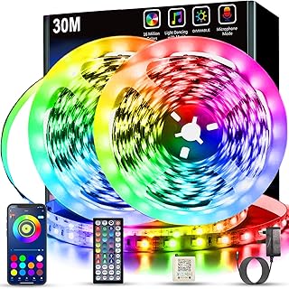 Keepsmile Led Strip Lights 30M(2 Rolls of 15M) Bluetooth Smart App Control Music Sync Color Changing RGB Led Light Strips with Remote,Flexible Led Lights for Bedroom,Party,Birthday and Home Decor