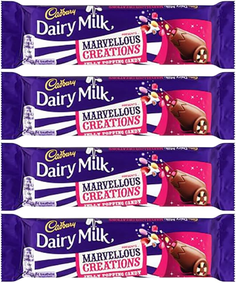 Chocolate Bars Bundle Consisting of Dairy Milk Marvellous Creations Jelly Beans Popping Candy Chocolate Bar 47g (4 Pack)-0