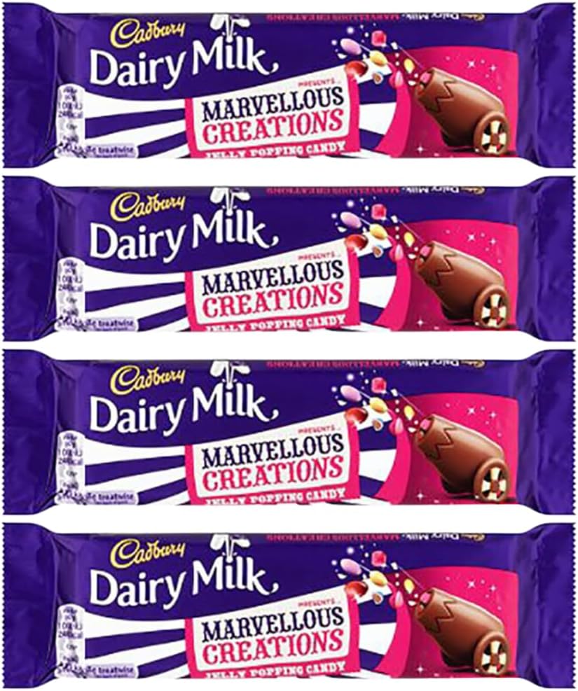 Chocolate Bars Bundle Consisting of Dairy Milk Marvellous Creations Jelly Beans Popping Candy Chocolate Bar 47g (4 Pack)-1