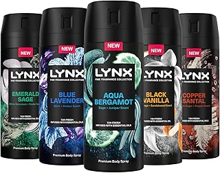 Lynx Find Your Fine Fragrance Bundle 72 Hour Fresh, Odour and Sweat Protection Premium Deodorant Body Spray Infused with Essential Oil for Men, 5x150 ml