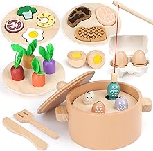 Dreamon Woodeen Toy Kitchen Set, Wooden Montessori Fishing Game Toys, Sensory Toddler Toys Educational Gift for 2 3 4 Year Olds Girls Boys