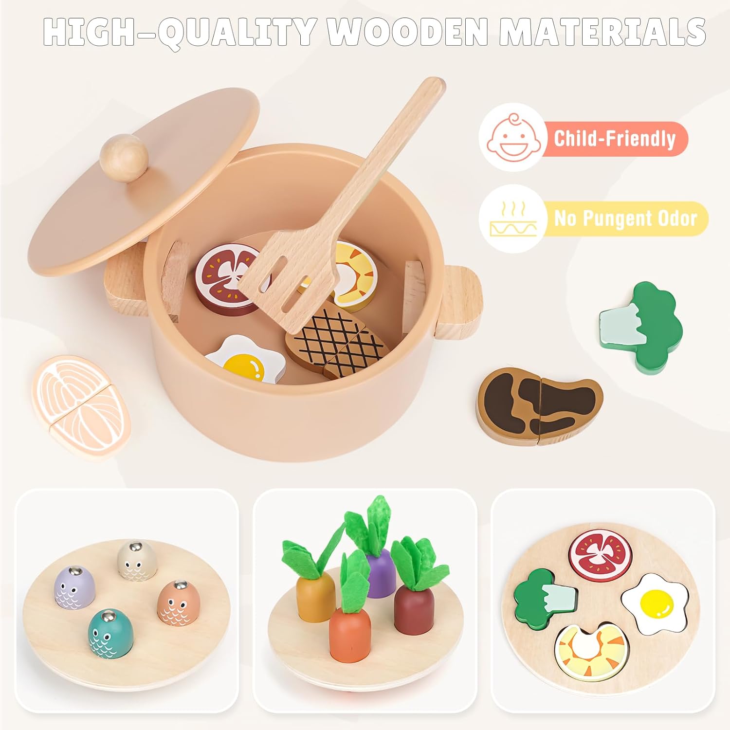 Dreamon Woodeen Toy Kitchen Set, Wooden Montessori Fishing Game Toys, Sensory Toddler Toys Educational Gift for 2 3 4 Year Olds Girls Boys-3