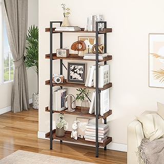 YITAHOME Bookcase, 5 Tier Industrial Bookshelf Freestanding Shelving Unit with Metal Frame Book Case Display Storage Rack for Living Room, Hallway, Home, Bedroom, Office, Rustic Brown Book Shelf