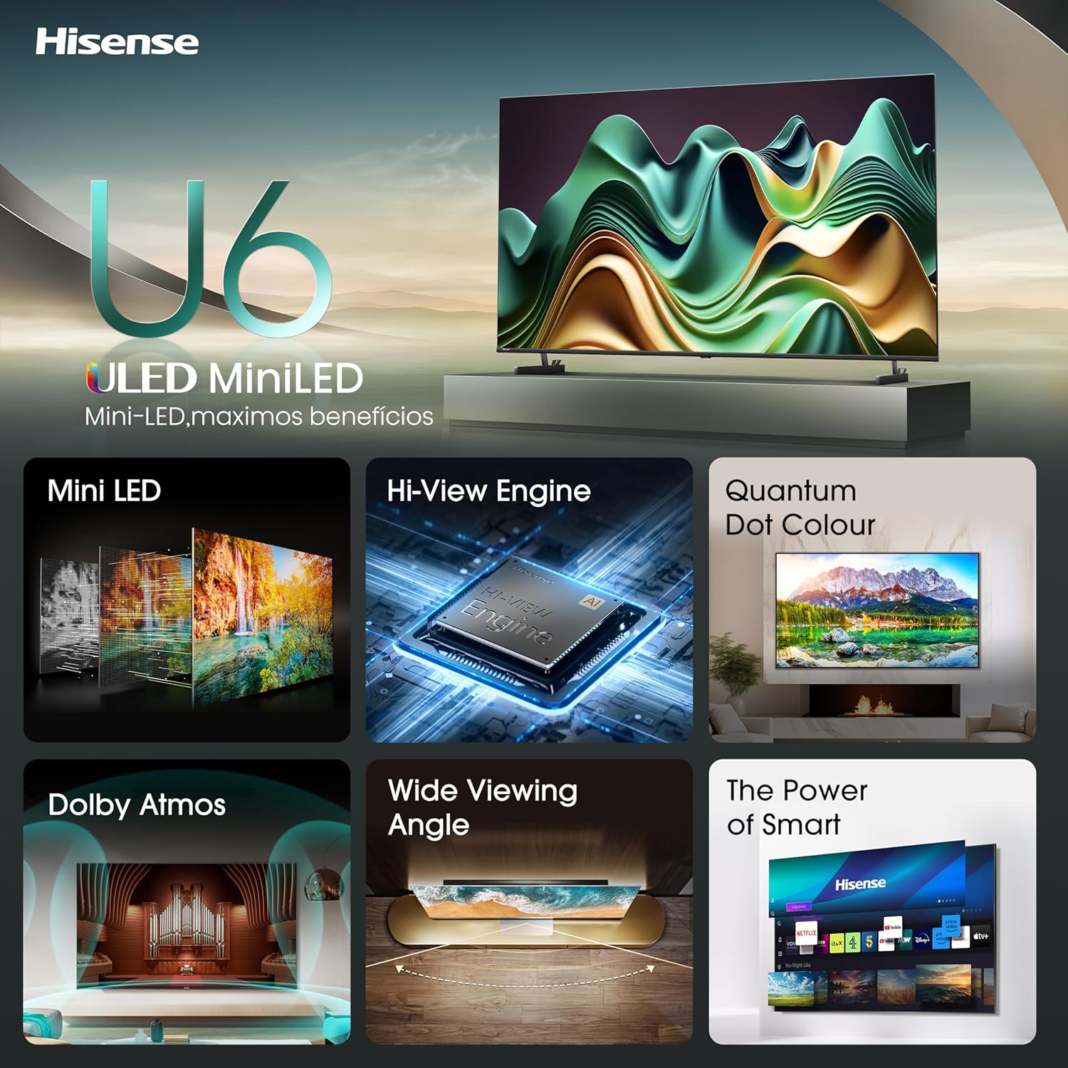 Hisense 50 Inch 4K Mini-LED TV 50U6NQTUK - Quantum Dot Colour, Dolby Vision Atmos, Hi-View Engine, FilmMaker Mode, Vidaa OS with Voice Control, Freely, Youtube, Netflix and Disney+ (2024 Model)-4