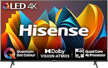 Hisense 65 Inch 4K QLED Smart TV 65E7NQTUK - Quantum Dot Colour, 4K AI Processor, Dolby Vision Atmos, Smooth Motion, Sports Mode, Vidaa OS with Freely, Youtube, Netflix and Disney+ (2024 Model)