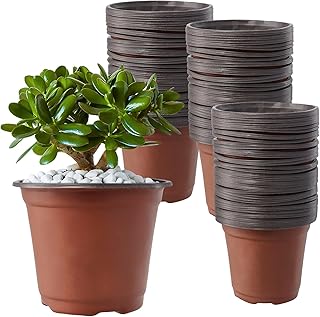 ZEONHAK 160 PCS 4 Inches Plastic Plant Pots, 10cm Seed Seedling Plants Nursery Pots, Flower Container Pots for Flowers