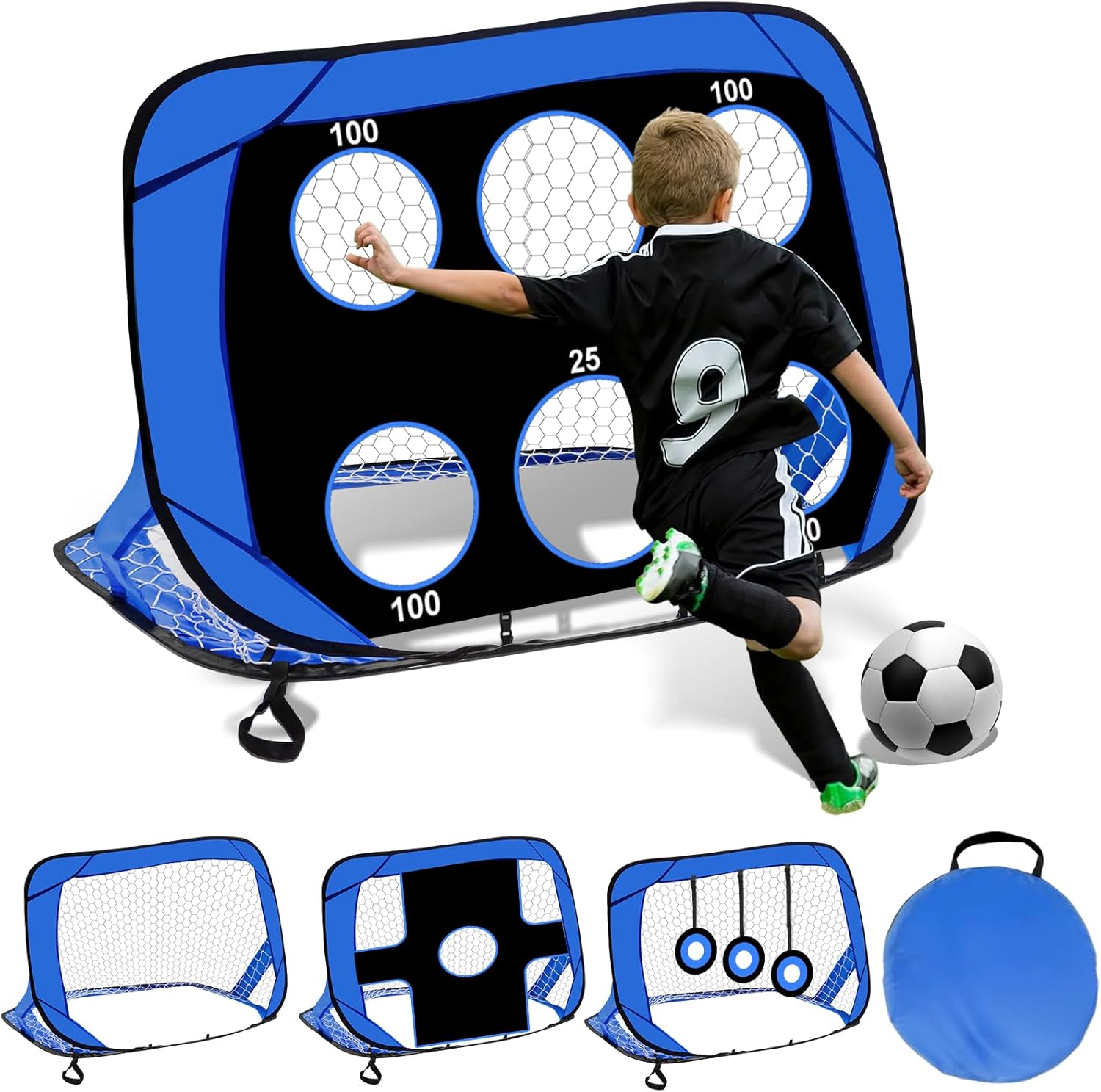 Suewidfay Football Goals for Kids, 4 in 1 Foldable Pop Up Football Goals with Carry Bag Football Goal Posts Portable Football Net Soccer Net Indoor & Outdoor Football Training for Boys Girls-0