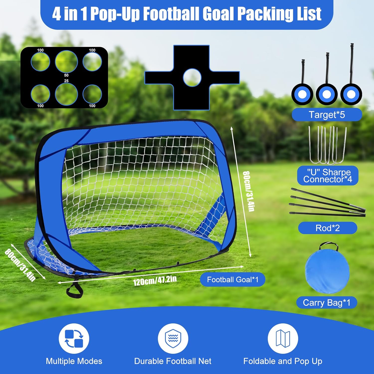 Suewidfay Football Goals for Kids, 4 in 1 Foldable Pop Up Football Goals with Carry Bag Football Goal Posts Portable Football Net Soccer Net Indoor & Outdoor Football Training for Boys Girls-1