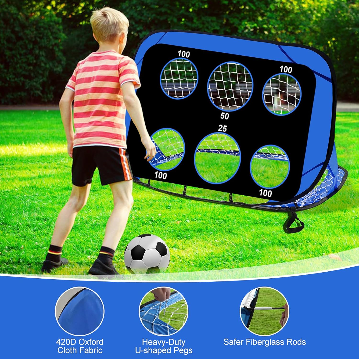 Suewidfay Football Goals for Kids, 4 in 1 Foldable Pop Up Football Goals with Carry Bag Football Goal Posts Portable Football Net Soccer Net Indoor & Outdoor Football Training for Boys Girls-2