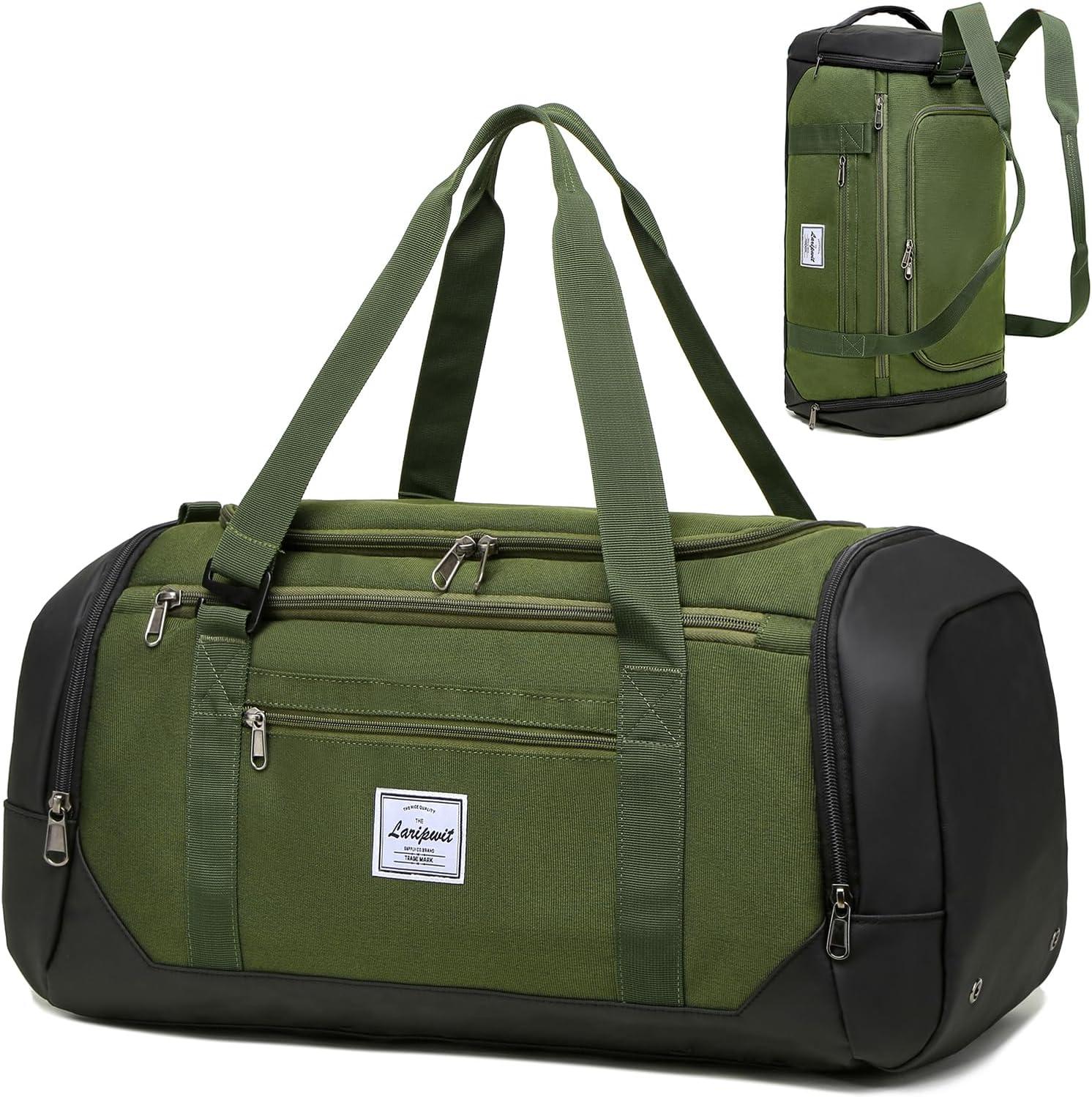 Laripwit Sports Gym Bag for Men, 40L Travel Duffle Bag with Shoe Compartment & Wet Pocket, Lightweight Duffel Bag Backpack Multipurpose Weekend Overnight Sports Holdall for Women, Green-0