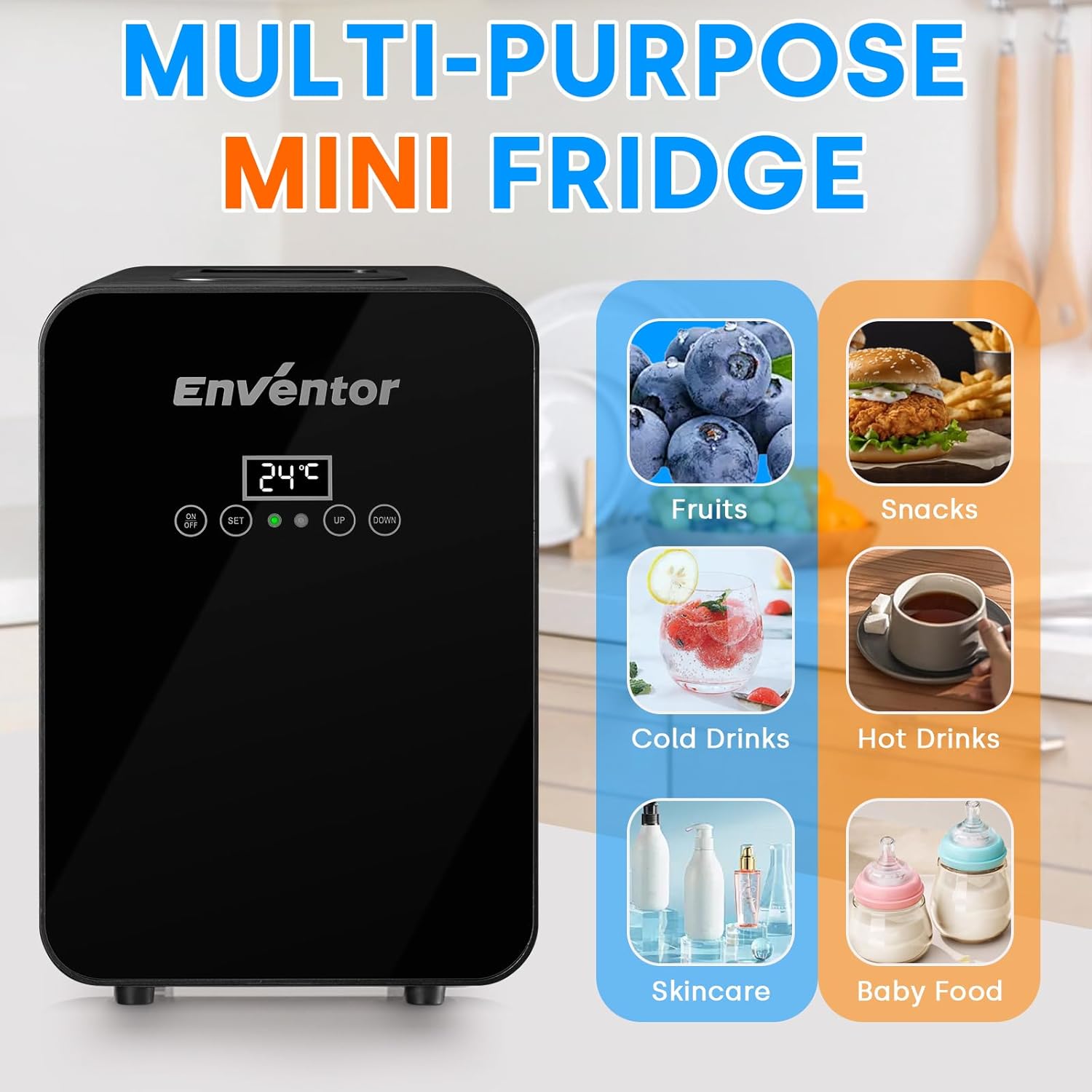 Enventor Mini Fridge 10 Litre / 15 Can, AC+12V DC Power Cooler and Warmer, LCD Temperature Display, Portable Mini Fridge for Bedrooms, Car, Travel, Drinks, Skincare (Black)-2