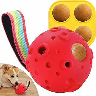 Yikko Dog Puzzle Toy, Fillable Frozen Dog Enrichment Toys, Interactive Dog Ball Toys Keep Busy for 10-80Lbs Dogs, Easy Clean Rubber Outdoor Dog Chew Toys, Best Gift for Dogs Birthday Xmas (Red)