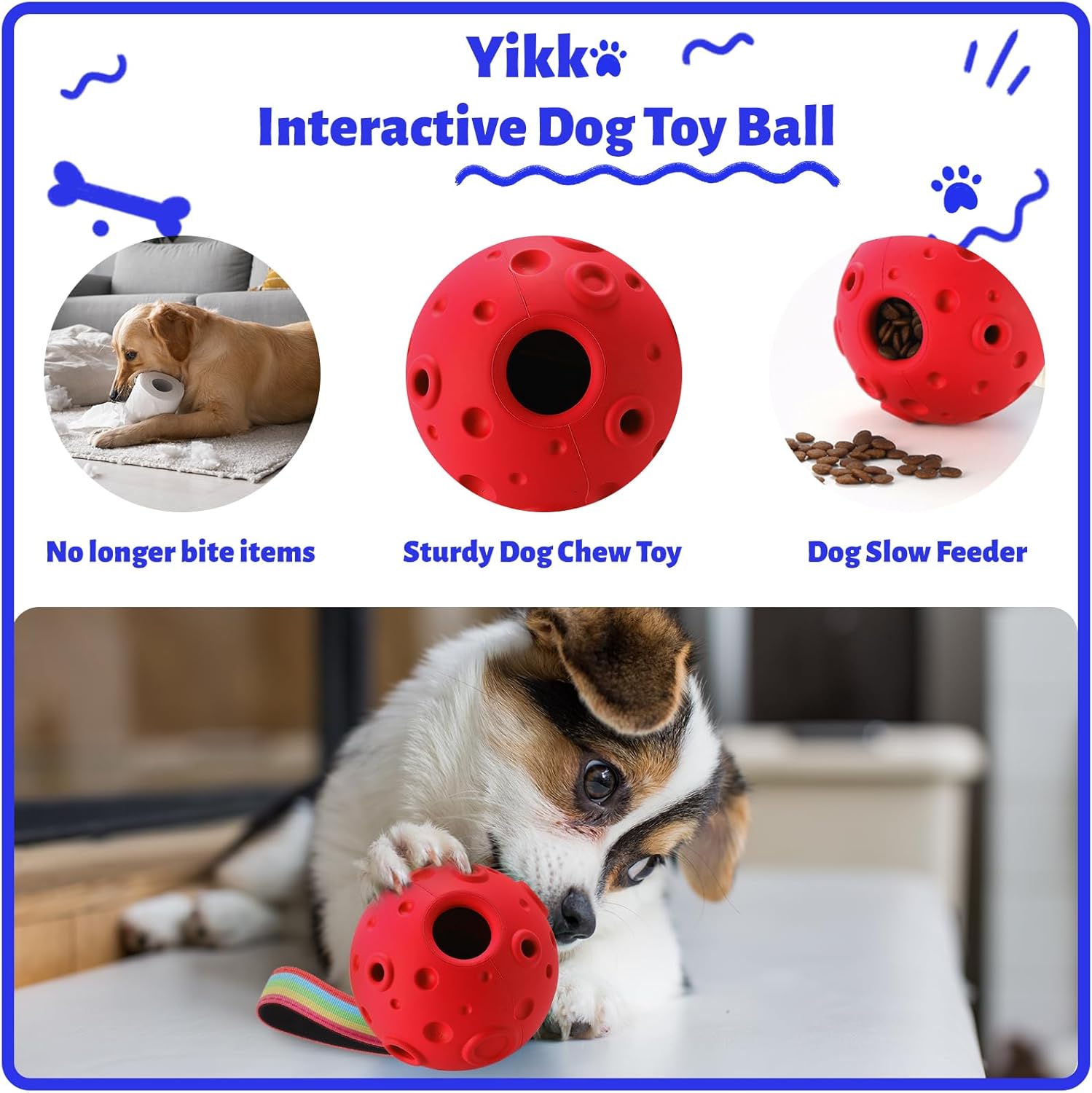 Yikko Dog Puzzle Toy, Fillable Frozen Dog Enrichment Toys, Interactive Dog Ball Toys Keep Busy for 10-80Lbs Dogs, Easy Clean Rubber Outdoor Dog Chew Toys, Best Gift for Dogs Birthday Xmas (Red)-5