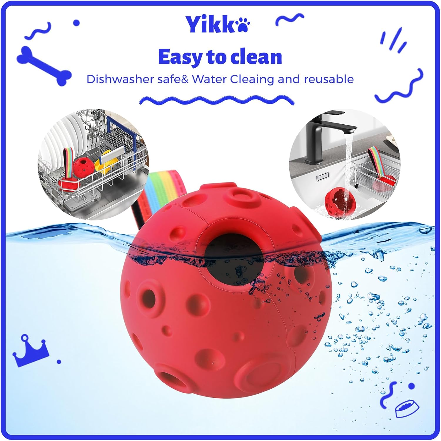 Yikko Dog Puzzle Toy, Fillable Frozen Dog Enrichment Toys, Interactive Dog Ball Toys Keep Busy for 10-80Lbs Dogs, Easy Clean Rubber Outdoor Dog Chew Toys, Best Gift for Dogs Birthday Xmas (Red)-6