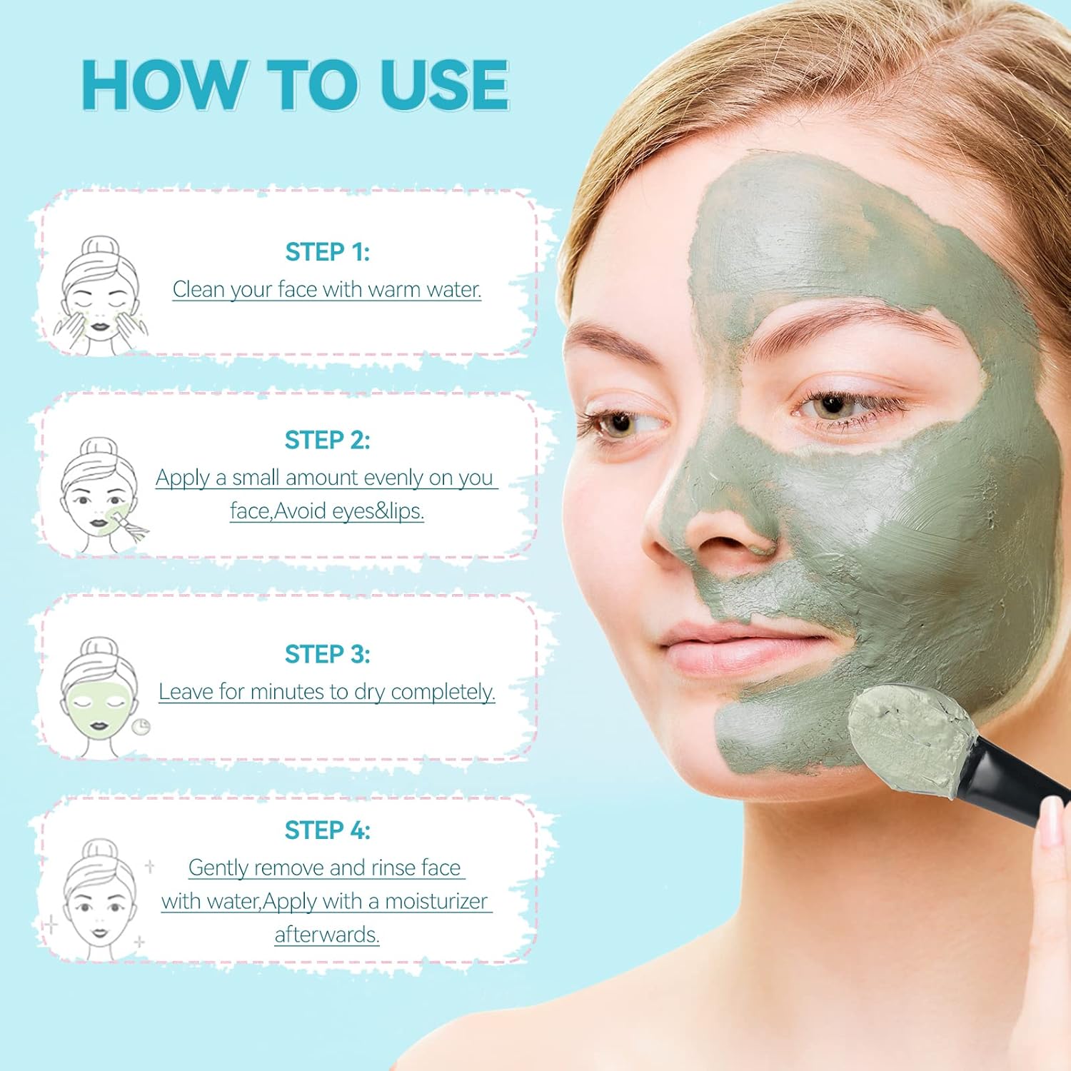 Clay Mask, Face Masks Skincare, Turmeric Clay Face Mask, Dead Sea Mud Mask, Green Tea Face Mask, Facial Mask Set for Deeply Cleansing, Reducing Pores, Acne, Dark Spots, and Oil Control - 3x70g-8