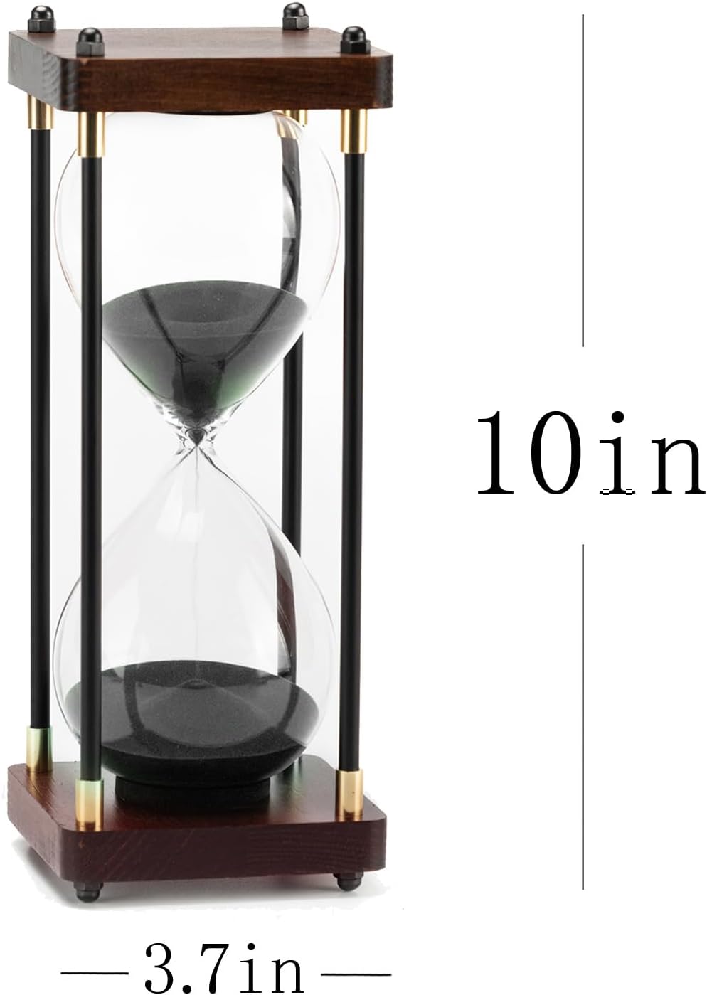 ELAINESTORE Hourglass Timer 60 Minute, Metal Wooden Frame Decorative Sand Timer (Black Sand, Large Size)-2