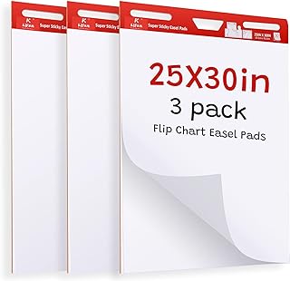 Large Sticky Easel Pad, 25x30 Inches White Self Stick Flip Chart Paper for Office Team Work School Classroom Supplies, 635mm x 762 mm,30 Sheets/Pad